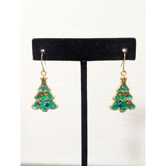 Christmas Tree Glitter Earrings For Pierced Ears By JCM Dangle - Picture 1 of 6